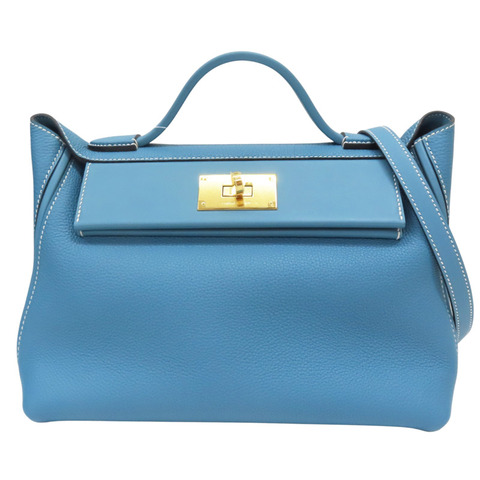 牛仔藍 Togo牛皮 24/24 29 兩用包 W刻 金釦【HERMES 愛馬仕】