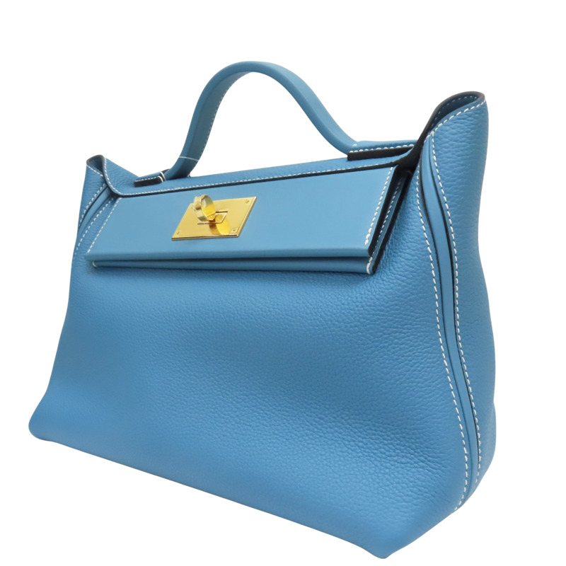 牛仔藍 Togo牛皮 24/24 29 兩用包 W刻 金釦【HERMES 愛馬仕】-2