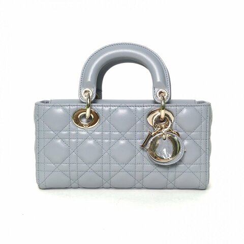 DIOR LadyD-Joy橫版戴妃包小號22藍色羊皮金扣2023肩背包