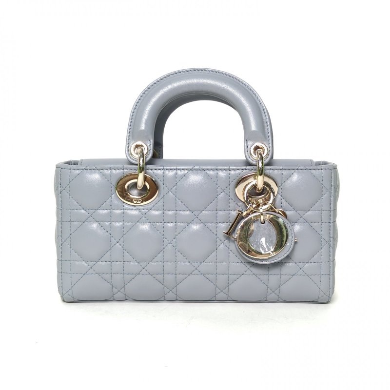 DIOR LadyD-Joy橫版戴妃包小號22藍色羊皮金扣2023肩背包-0