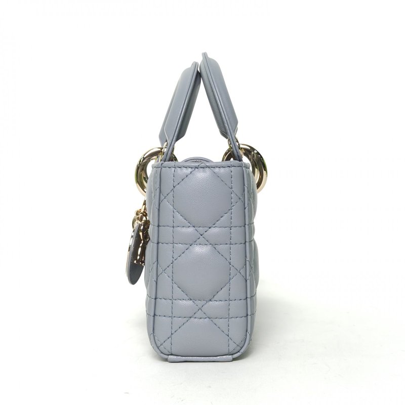 DIOR LadyD-Joy橫版戴妃包小號22藍色羊皮金扣2023肩背包-1