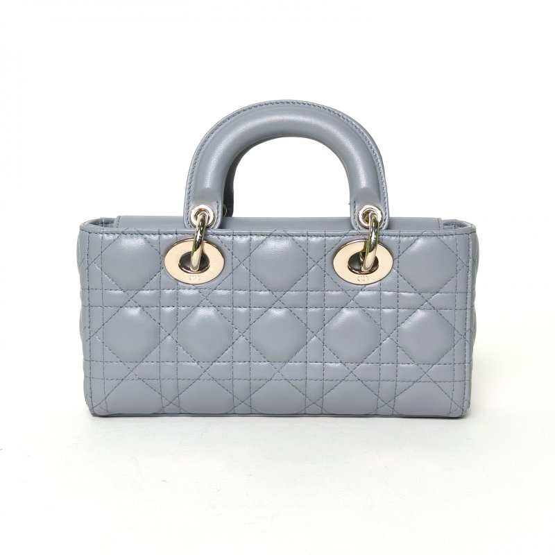 DIOR LadyD-Joy橫版戴妃包小號22藍色羊皮金扣2023肩背包-2