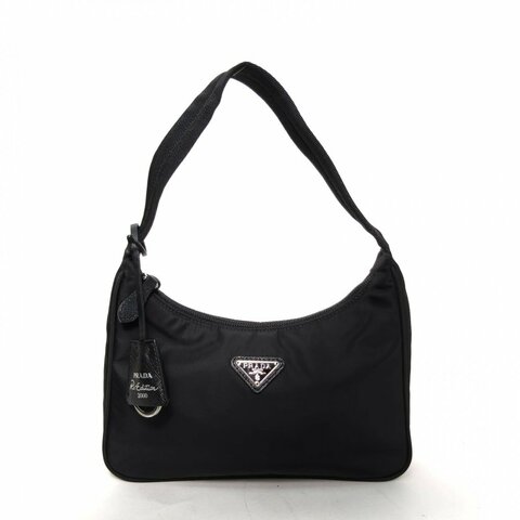 PRADA Hobo腋下包黑色尼龍銀扣肩背包