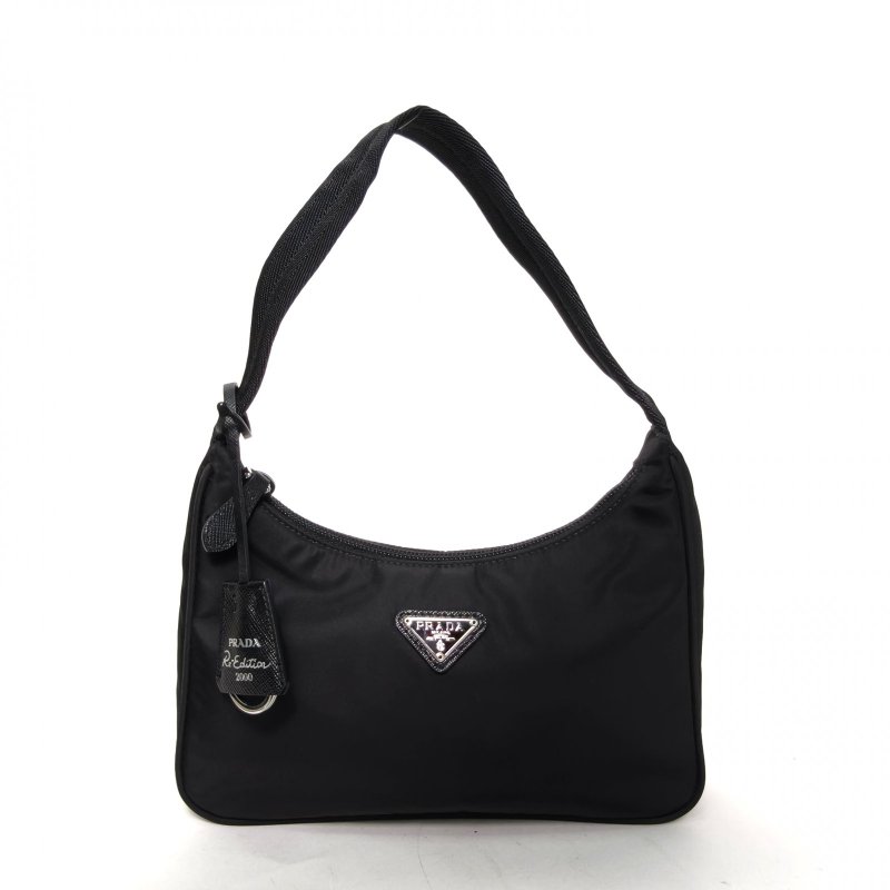 PRADA Hobo腋下包黑色尼龍銀扣肩背包-0