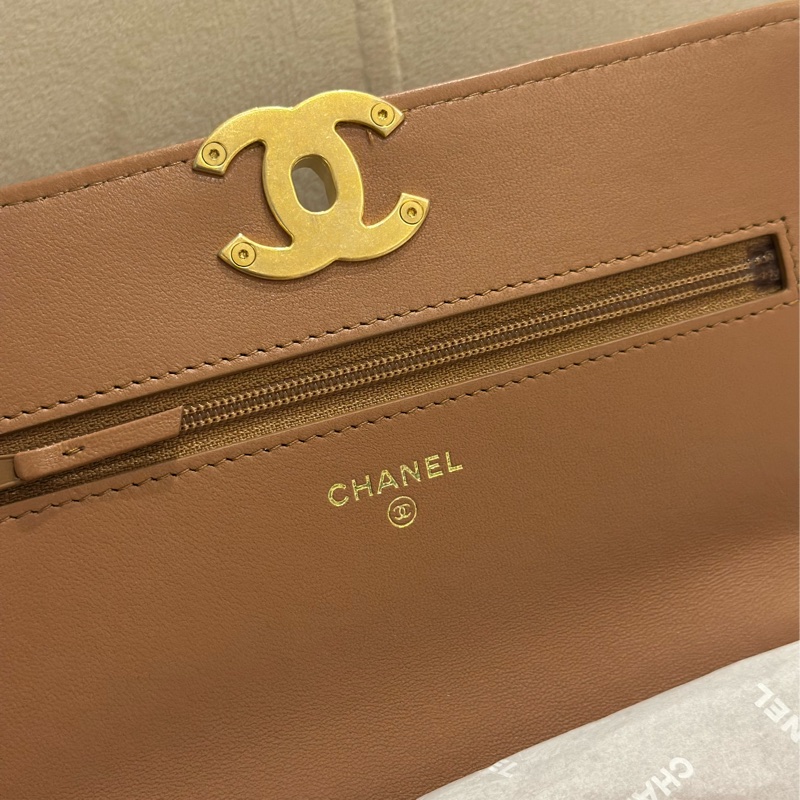 CHANEL 19BagWOC 菱格紋金扣鏈條翻蓋 手提斜挎單肩包 棕色-3