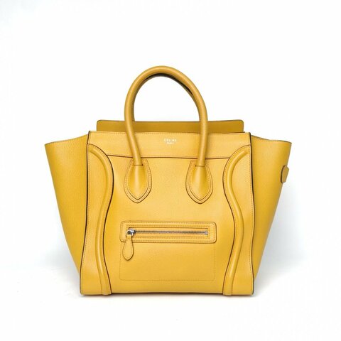 CELINE Luggage笑臉包Mini30黃色牛皮肩背包
