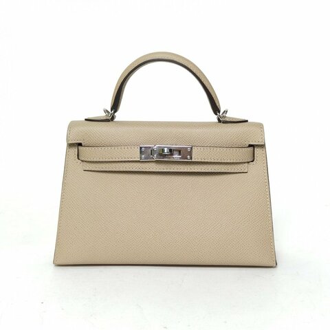 HERMES KellyMini二代19S2風衣灰Epsom皮Z刻銀扣肩背包