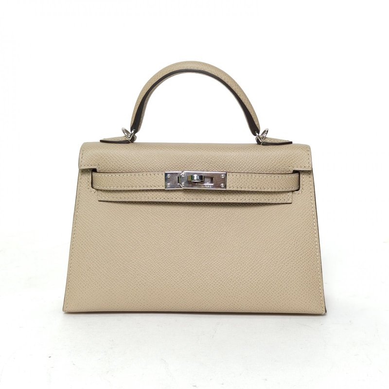 HERMES KellyMini二代19S2風衣灰Epsom皮Z刻銀扣肩背包-0