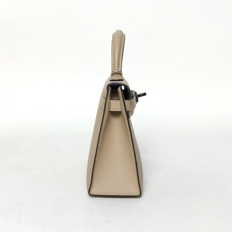 HERMES KellyMini二代19S2風衣灰Epsom皮Z刻銀扣肩背包-1