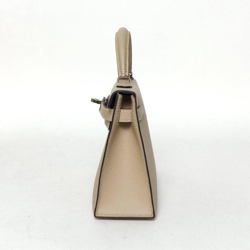 HERMES KellyMini二代19S2風衣灰Epsom皮Z刻銀扣肩背包-3