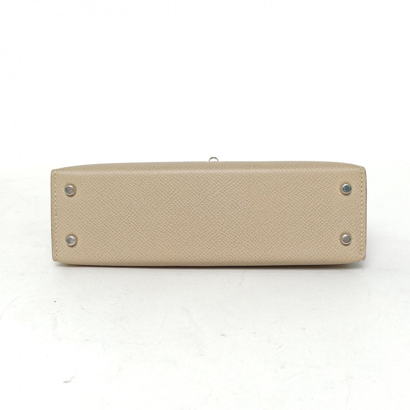 HERMES KellyMini二代19S2風衣灰Epsom皮Z刻銀扣肩背包-4