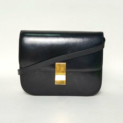 CELINE ClassicBox中號黑色牛皮金扣肩背包