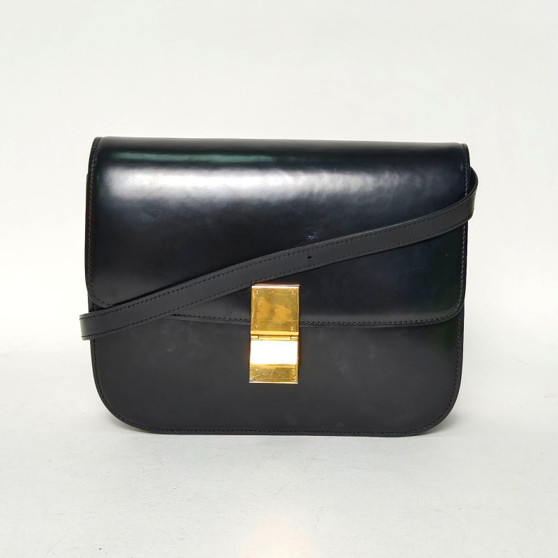 CELINE ClassicBox中號黑色牛皮金扣肩背包-0