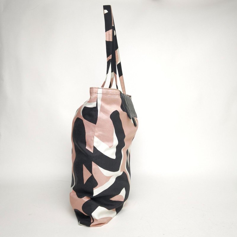 CHANEL 21K折疊收納環保購物包WOC拼色荔枝牛皮/帆布31開金扣肩背包-3