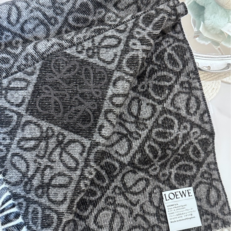全❤️ LOEWE Anagram scarf羅意威羊絨羊毛刺繡 圍巾頸巾女款 深灰色-2