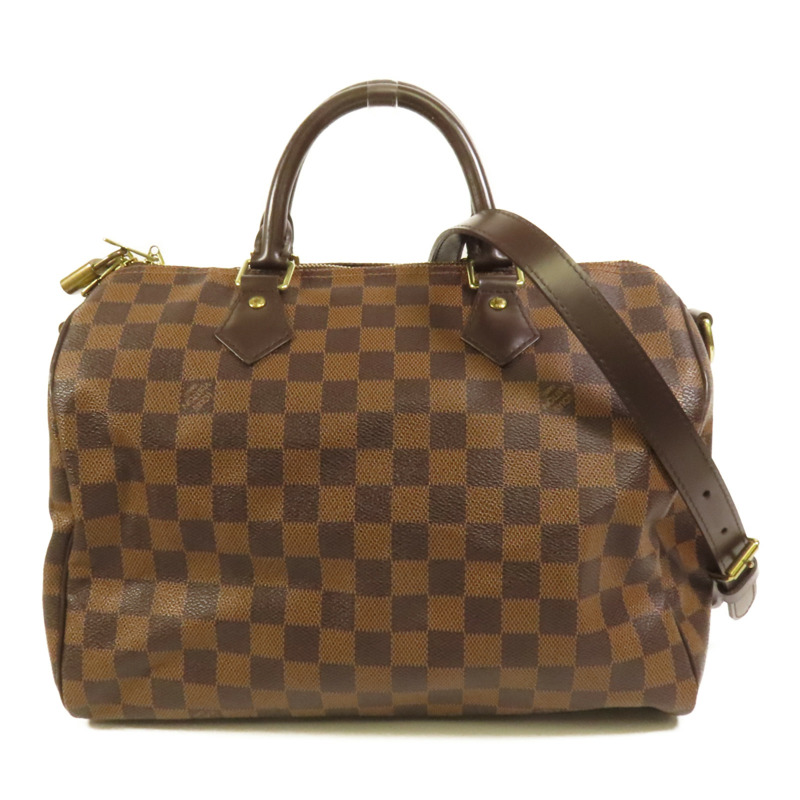 LOUIS VUITTON Damier Speedy Bandouliere 30金扣手挽肩背兩用袋-0