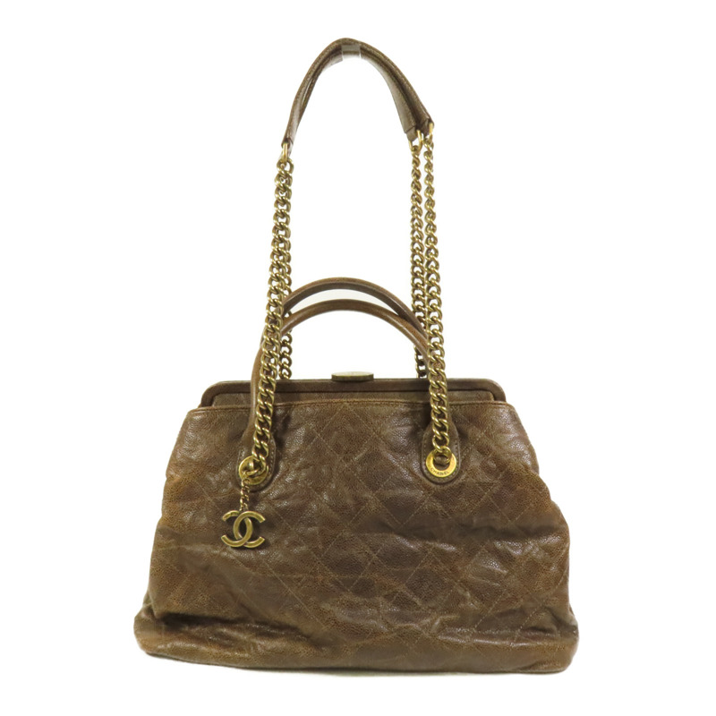 CHANEL 牛皮皮革Shoulder Bag金扣手挽肩背兩用袋-0
