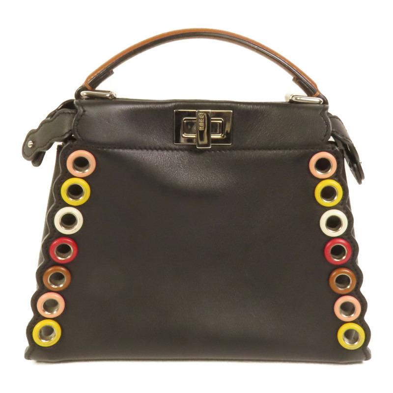 FENDI 牛皮皮革Mini Peekaboo銀扣手挽肩背兩用袋-1