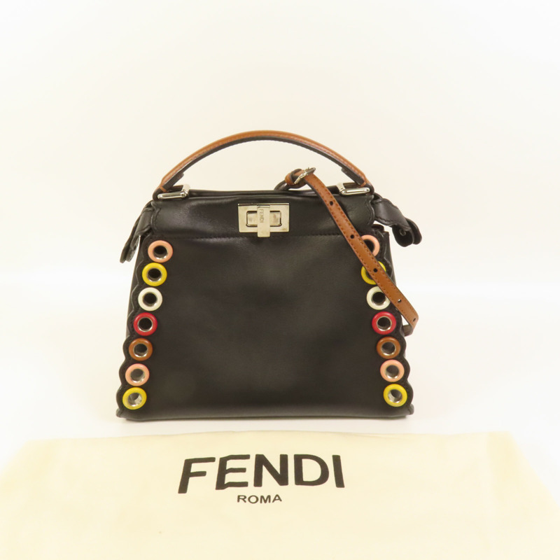 FENDI 牛皮皮革Mini Peekaboo銀扣手挽肩背兩用袋-12