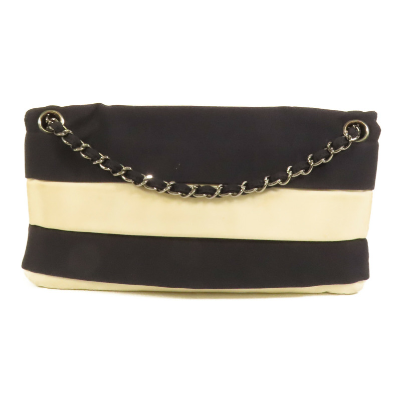 CHANEL 帆布Chain Shoulder銀扣鏈帶肩背袋-1