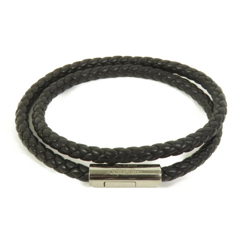 HERMES Swift皮革Goliath Double Tour銀扣手鏈Noir