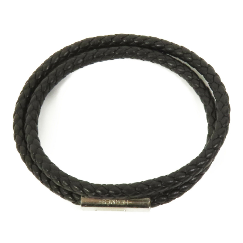 HERMES Swift皮革Goliath Double Tour銀扣手鏈Noir-3