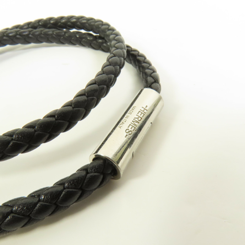 HERMES Swift皮革Goliath Double Tour銀扣手鏈Noir-4