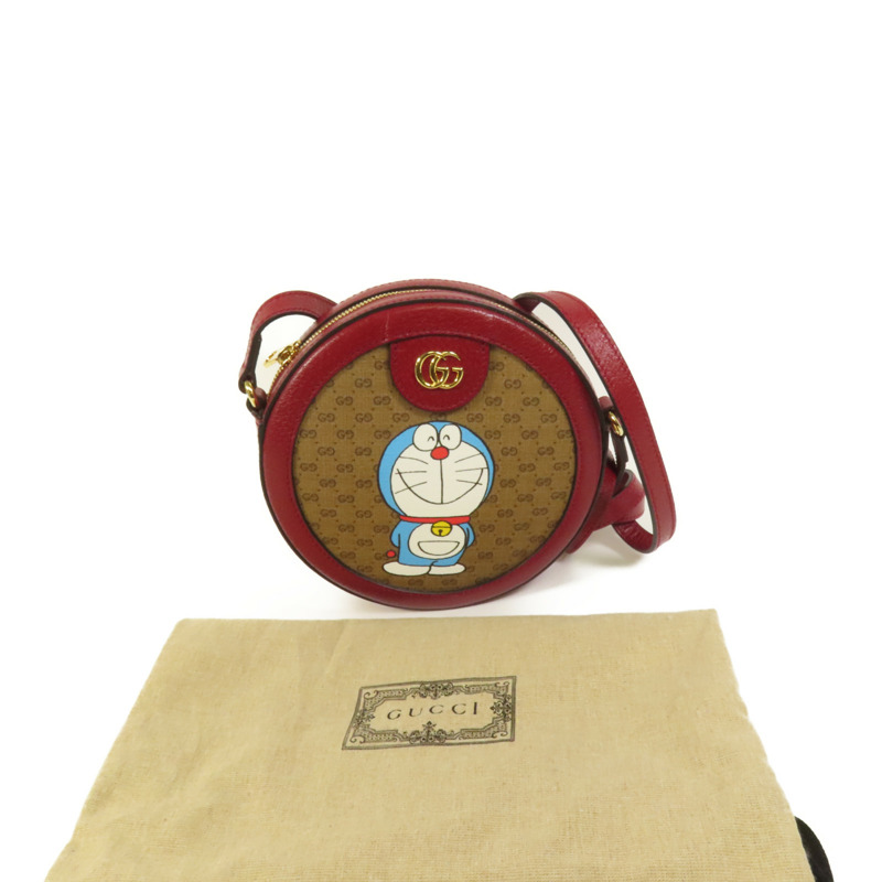 GUCCI 塗層帆布Gucci x Doraemon金扣肩背袋-13