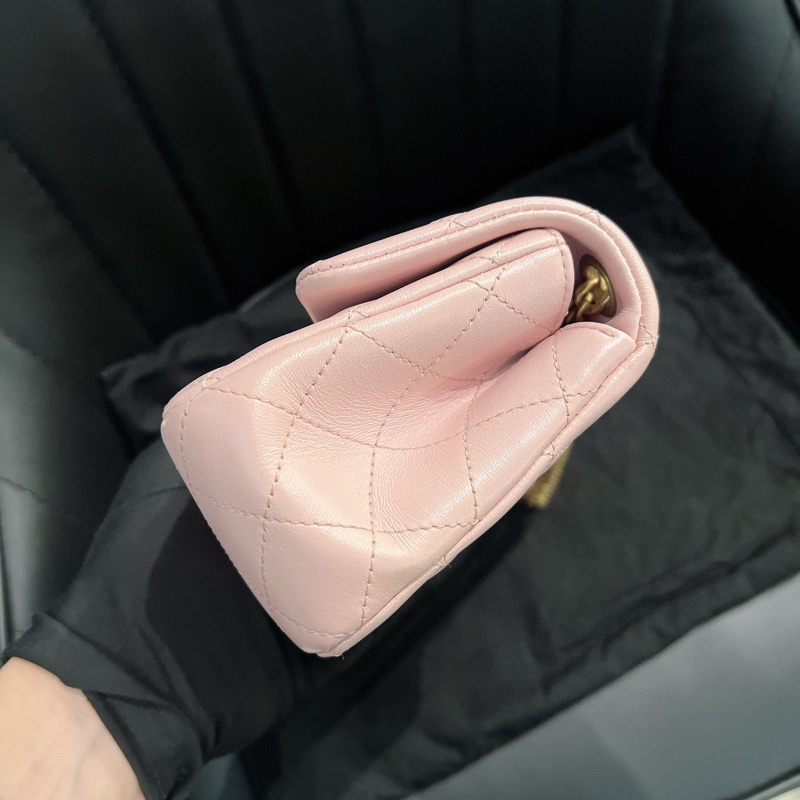 香奈兒 23S 櫻花粉紅色 羊皮 山茶花調節扣 CHANEL-3