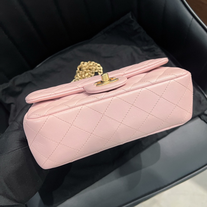 香奈兒 23S 櫻花粉紅色 羊皮 山茶花調節扣 CHANEL-5