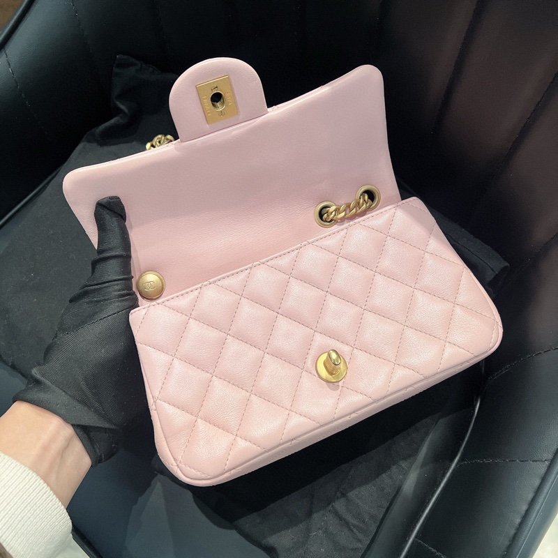 香奈兒 23S 櫻花粉紅色 羊皮 山茶花調節扣 CHANEL-6