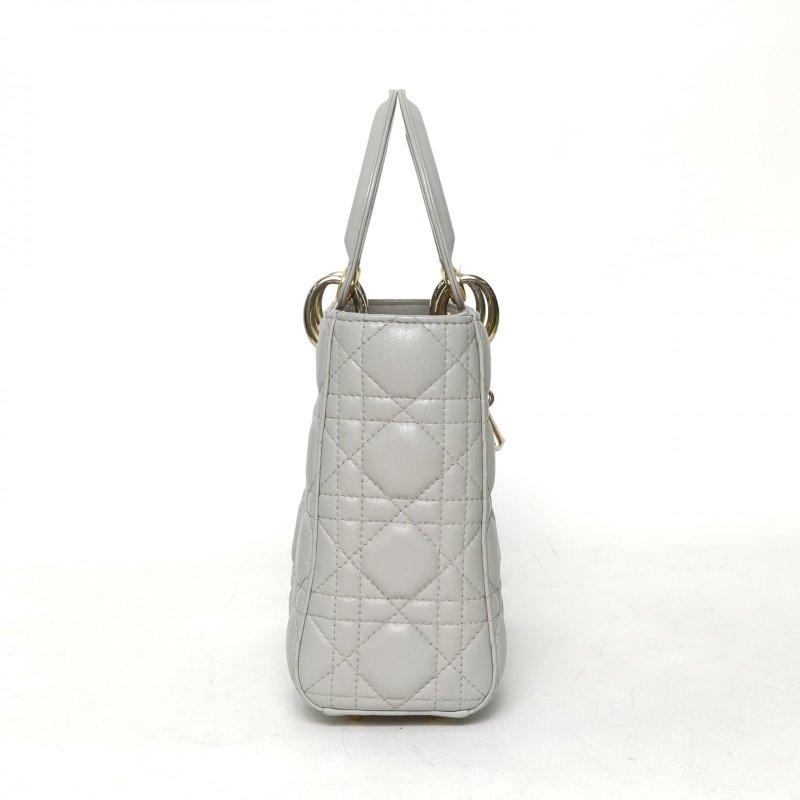 DIOR Lady戴妃包四格徽章肩帶灰色羊皮2016金扣肩背包-3