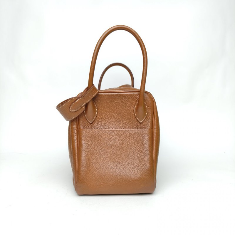 HERMES Lindy3437金棕色TC皮框Q銀扣肩背包-1