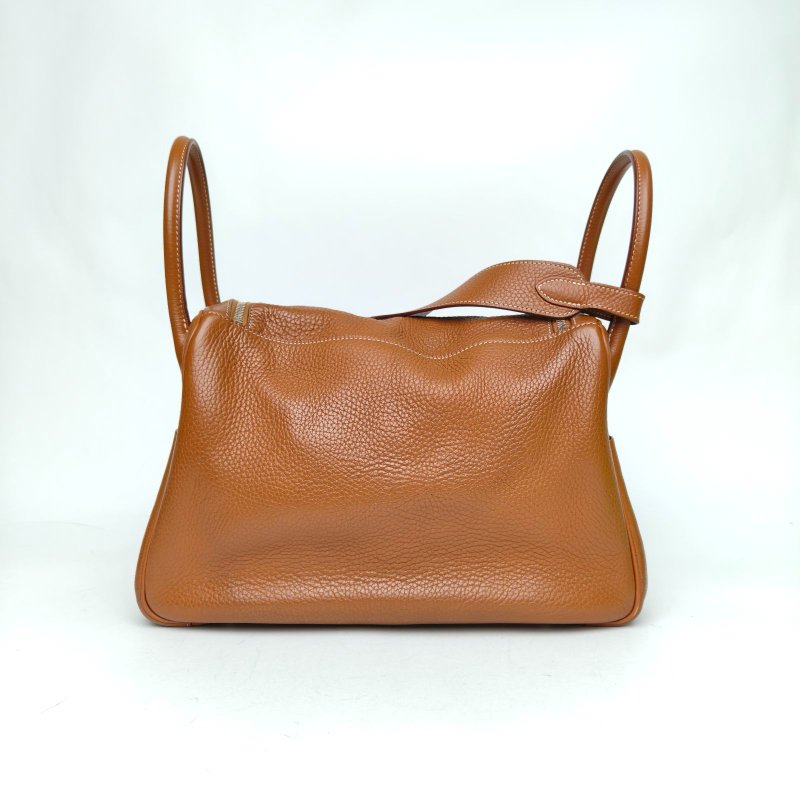 HERMES Lindy3437金棕色TC皮框Q銀扣肩背包-2