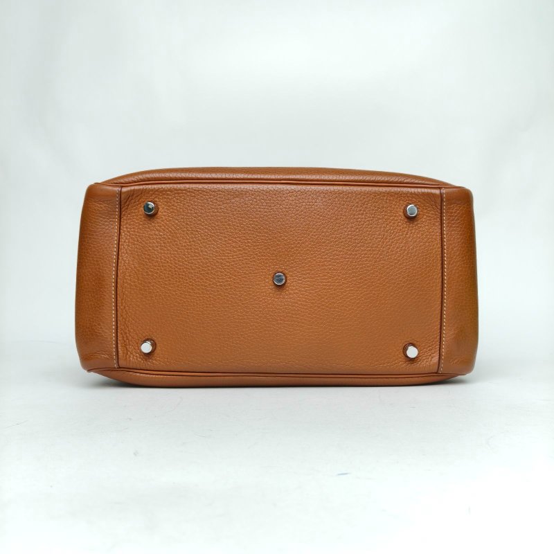 HERMES Lindy3437金棕色TC皮框Q銀扣肩背包-4