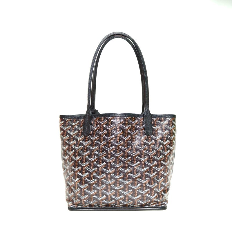 GOYARD Anjou雙面購物袋Mini20黑色牛皮/PVC銀扣肩背包-0