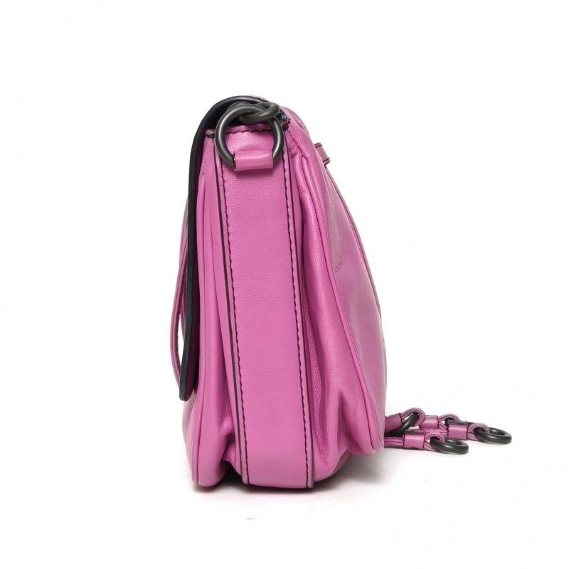 BOTTEGA VENETA 紫色羊皮經典編織雙口袋斜挎包肩背包-3