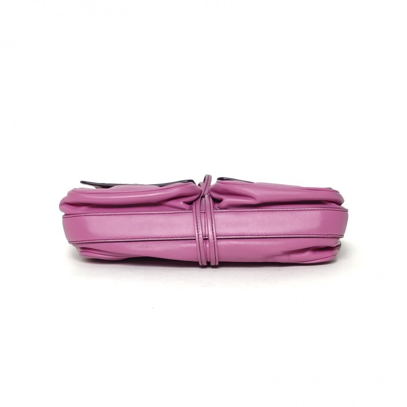 BOTTEGA VENETA 紫色羊皮經典編織雙口袋斜挎包肩背包-4