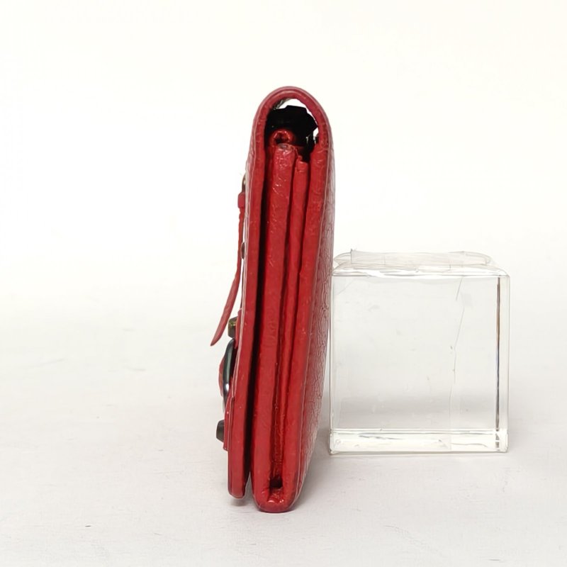 BALENCIAGA 紅色羊皮機車錢包肩背包-1