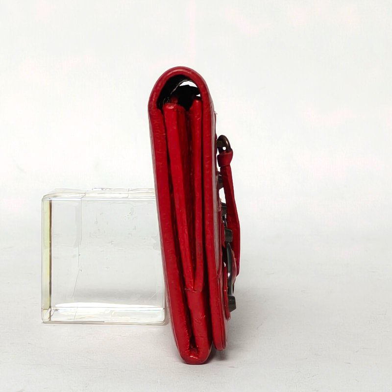BALENCIAGA 紅色羊皮機車錢包肩背包-3