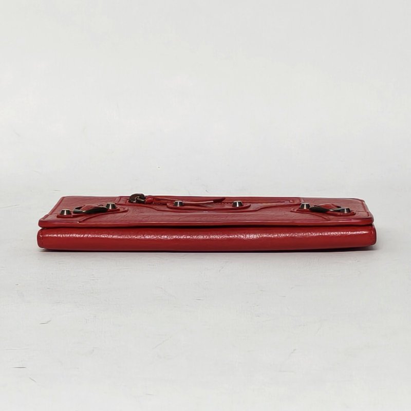 BALENCIAGA 紅色羊皮機車錢包肩背包-4