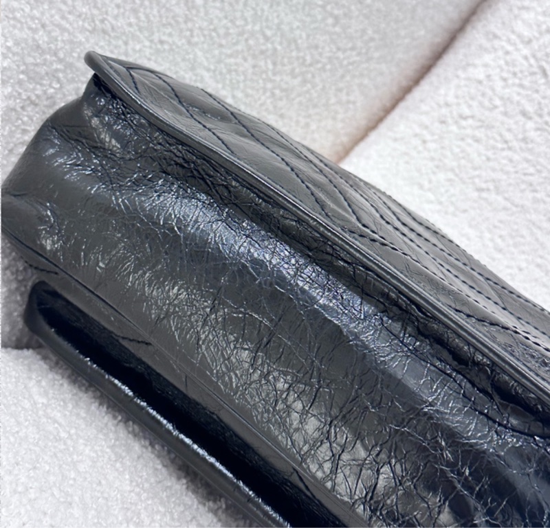 全❤️ SAINT LAURENT YSL Niki 黑鏈黑標Logo復古褶皺 牛皮革 流浪包斜挎單肩包 中號 黑色-4