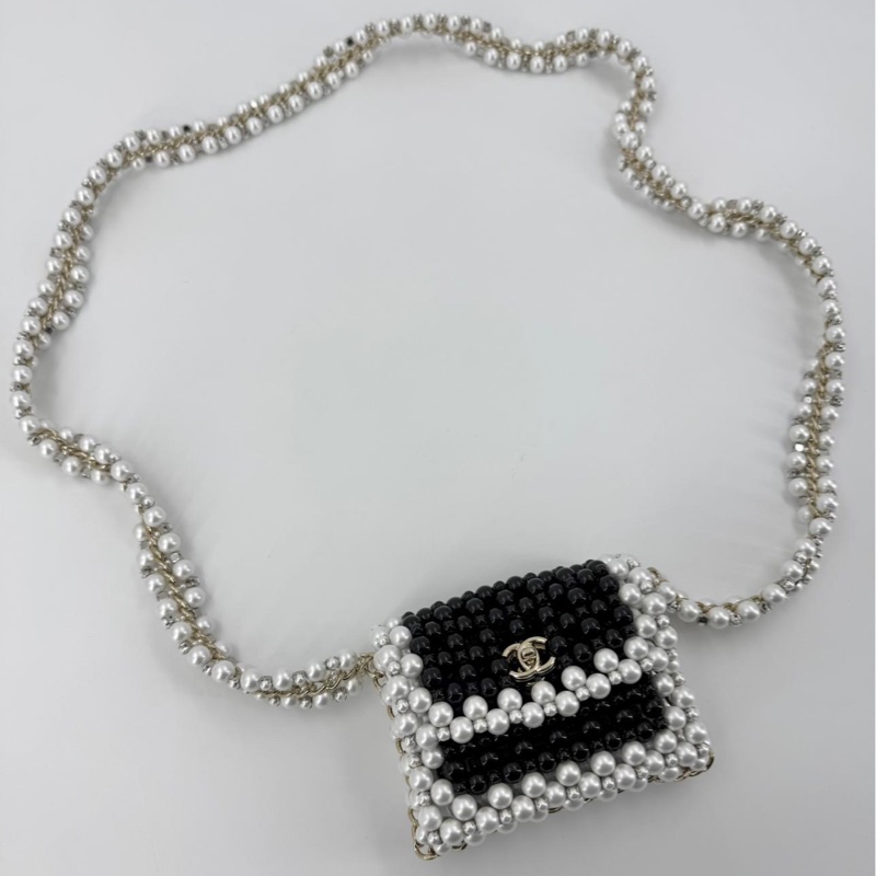 Chanel 22S Imitation Pearl Beaded Black & White Mini Rectangular Flap Bag-0
