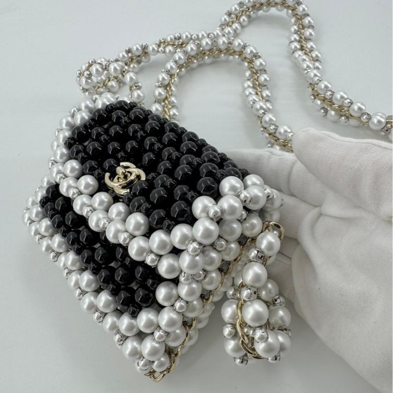 Chanel 22S Imitation Pearl Beaded Black & White Mini Rectangular Flap Bag-3