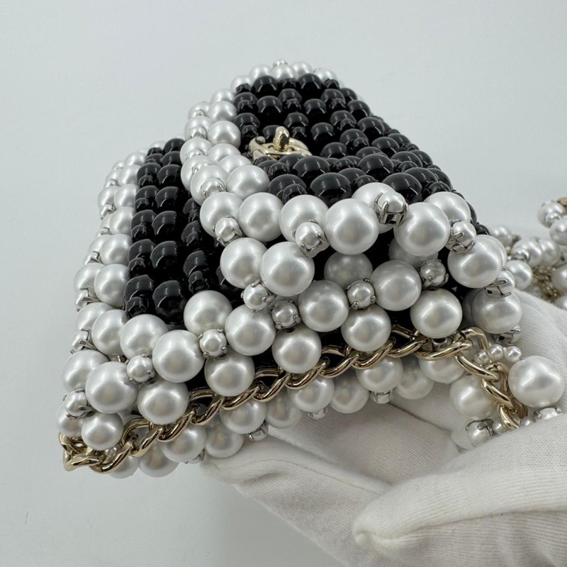 Chanel 22S Imitation Pearl Beaded Black & White Mini Rectangular Flap Bag-4