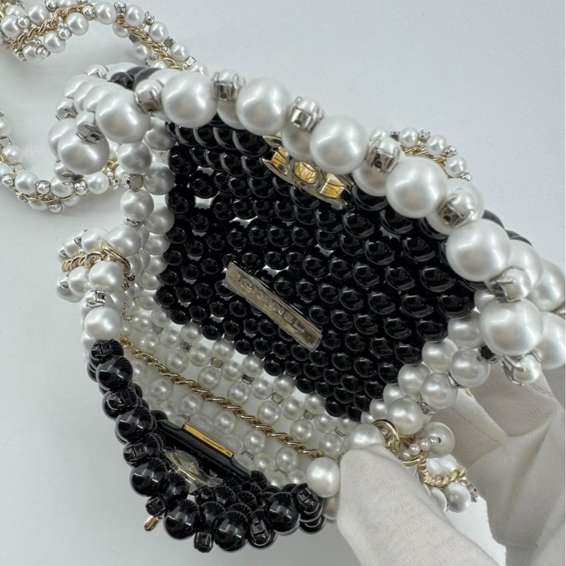 Chanel 22S Imitation Pearl Beaded Black & White Mini Rectangular Flap Bag-9