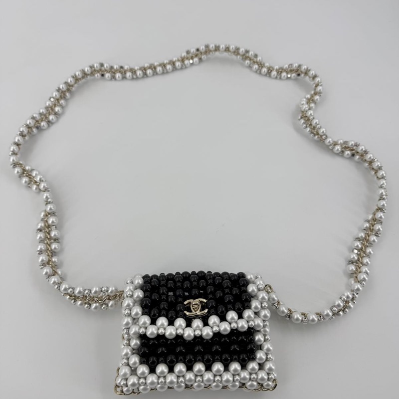 Chanel 22S Imitation Pearl Beaded Black & White Mini Rectangular Flap Bag-16