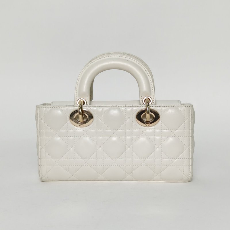 DIOR LadyD-Joy橫版戴妃包小號22白色羊皮金扣2022肩背包-2