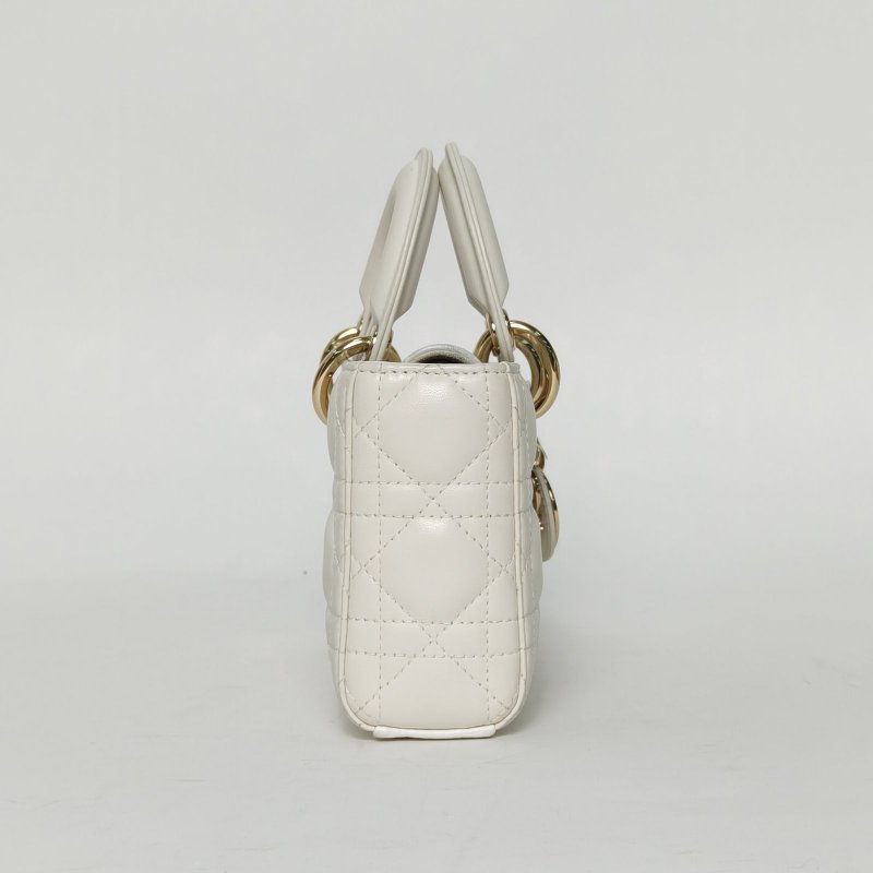 DIOR LadyD-Joy橫版戴妃包小號22白色羊皮金扣2022肩背包-3