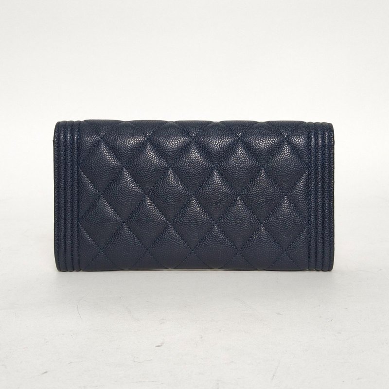 CHANEL Leboy長款錢包19.5藍色荔枝牛皮25開金扣肩背包-2